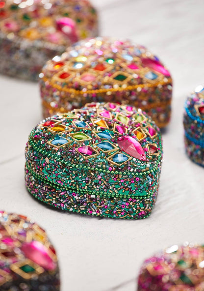 Heart Bead & Sequin Velvet Lined Trinket Box