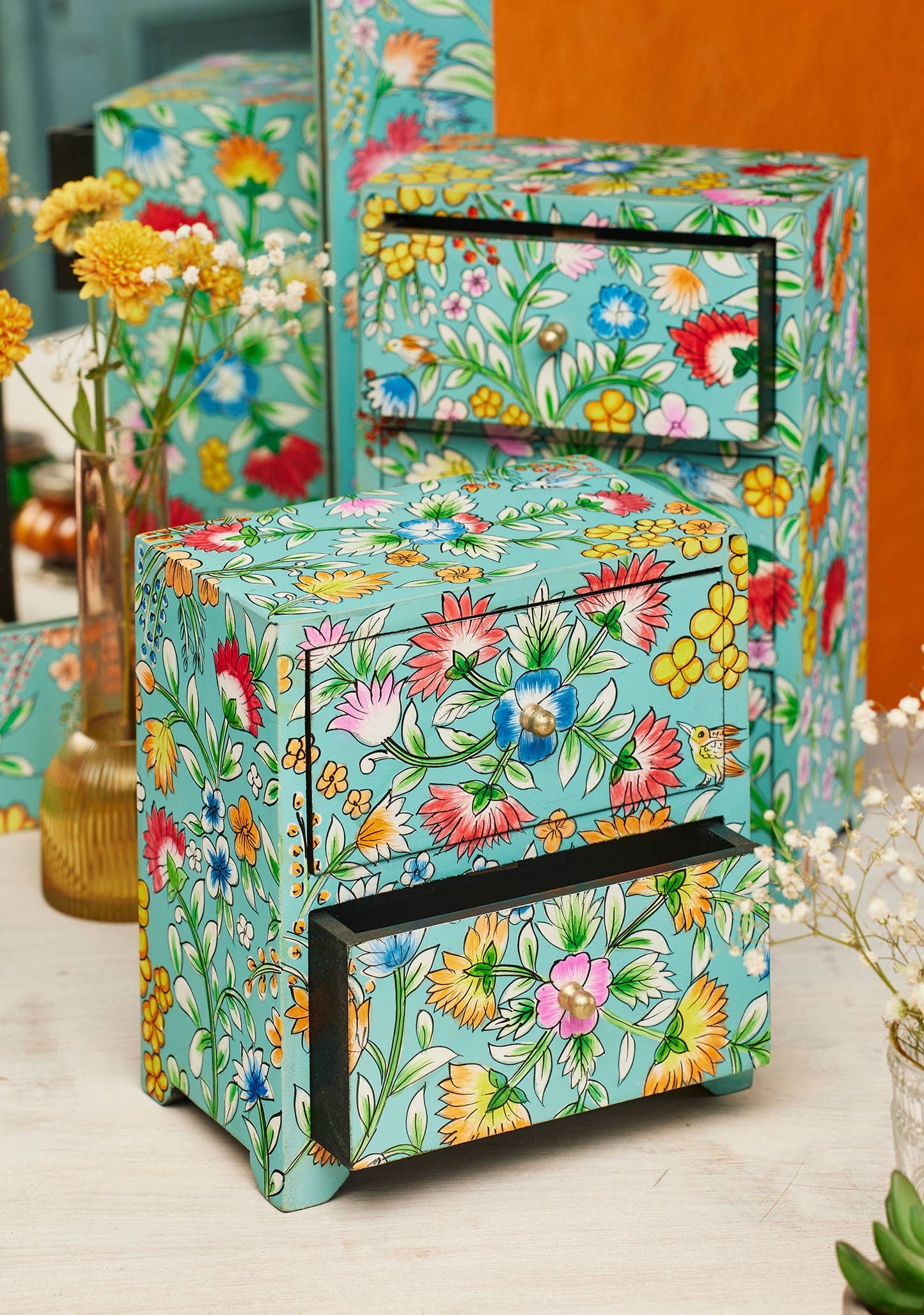 Saanvi Handpainted Floral 2 Drawer Chest