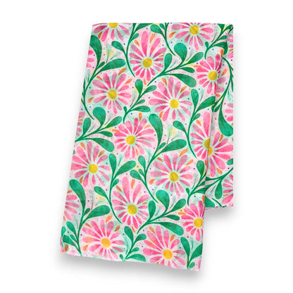Daisy with Leaves Print Colourful Scarf: Orange