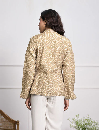 Silk Block Printed Reversible Winter Jacket