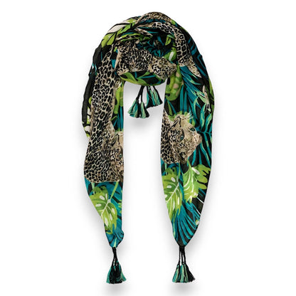 Panther Print Tassel Square Scarf: Pink
