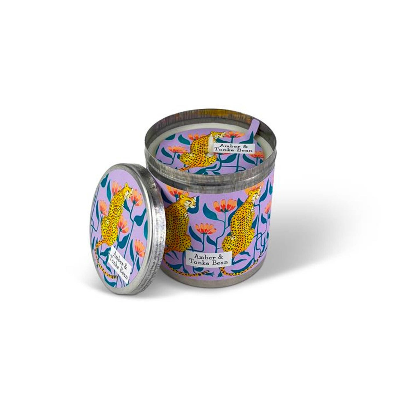 Amber & Tonka Bean - Cheetah Illustrated Candle Tin