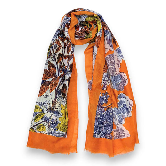 Nature Art Print Scarf: Orange