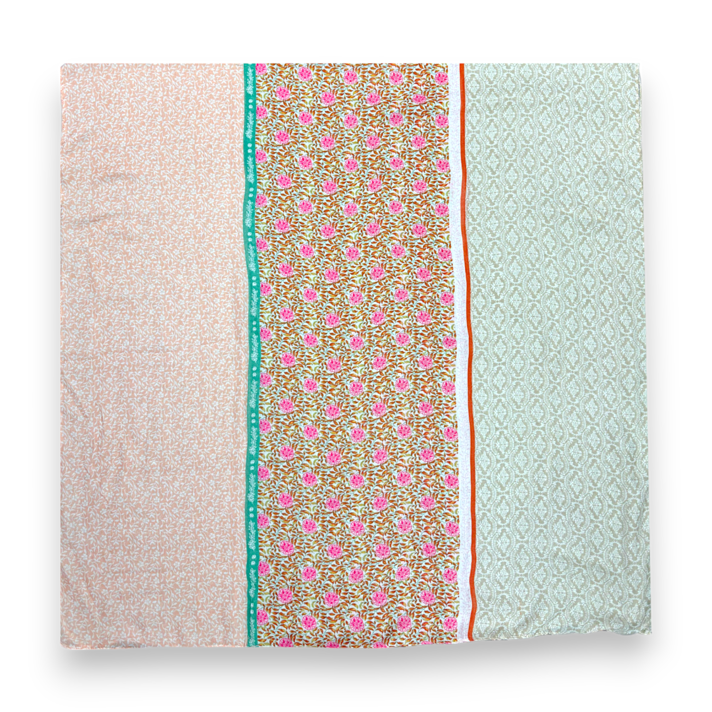 Vibrant Multicolor Floral Patchwork Tassels Scarf: Blue