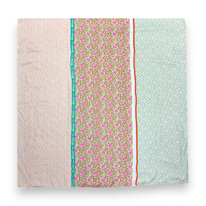 Vibrant Multicolor Floral Patchwork Tassels Scarf: Blue
