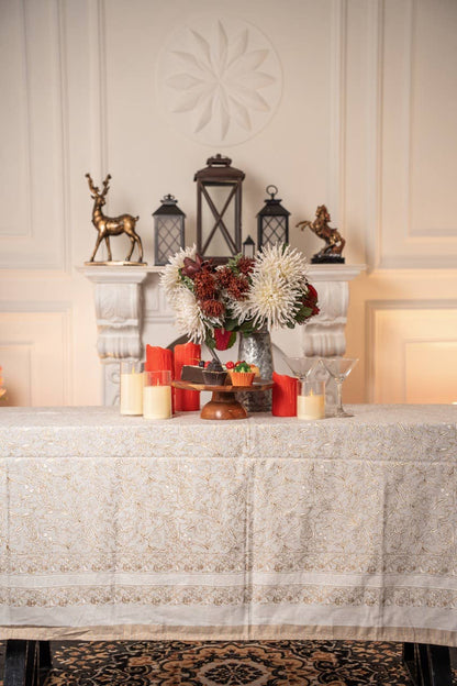 Gold Floral Hand-blocked Ivory Table Cover