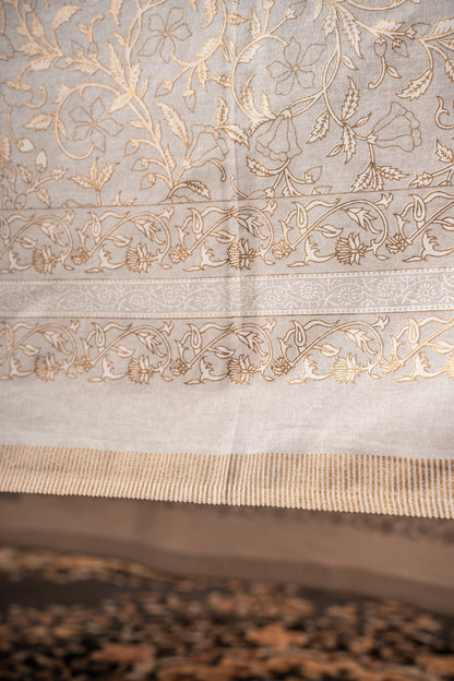 Gold Floral Hand-blocked Ivory Table Cover
