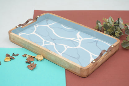 Aqua Blue Large Tray with Leather Handle