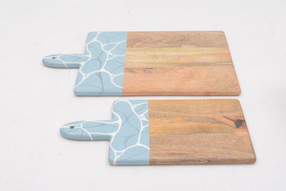 Wooden Aqua Blue Large Chopping Board with Enamel