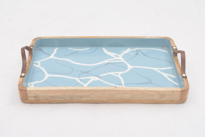 Aqua Blue Large Tray with Leather Handle