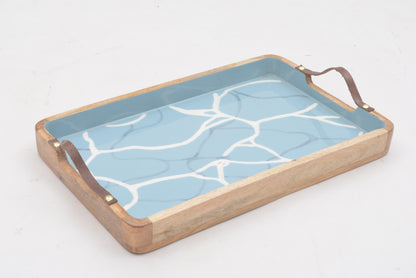 Aqua Blue Large Tray with Leather Handle