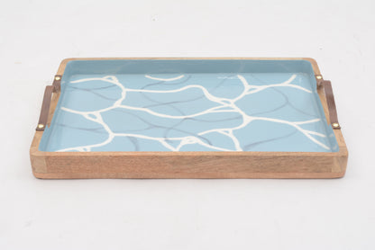 Aqua Blue Small Tray with Leather Handle