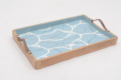 Aqua Blue Large Tray with Leather Handle