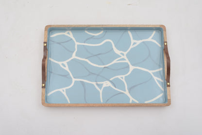 Aqua Blue Small Tray with Leather Handle