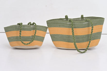 Duo Striped Shoulder Bags Set with Braided Handles (Set of 2)