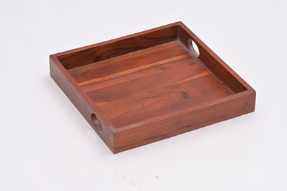 Natural Wood Sqaure Serving Tray with Handles