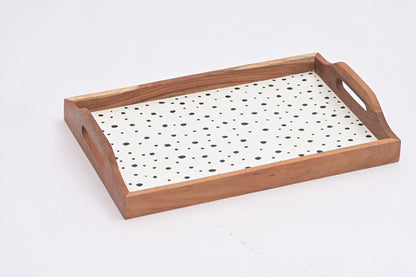 Wooden Rectangular Matte Finish Serving Tray with Handles