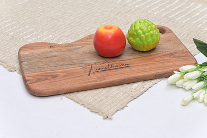 Acacia Wood Enamel Chopping Board With Handle, Natural Wood