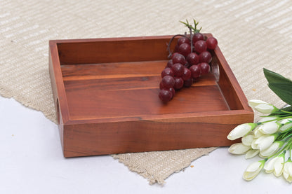 Natural Wood Sqaure Serving Tray with Handles