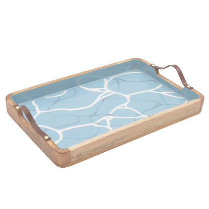 Aqua Blue Large Tray with Leather Handle