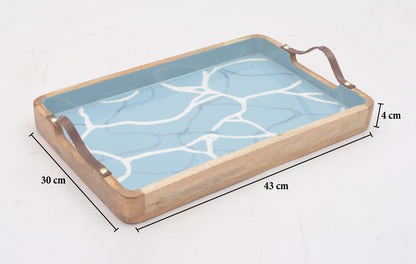 Aqua Blue Large Tray with Leather Handle