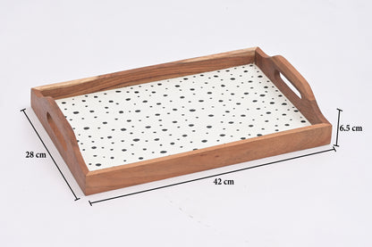 Wooden Rectangular Matte Finish Serving Tray with Handles