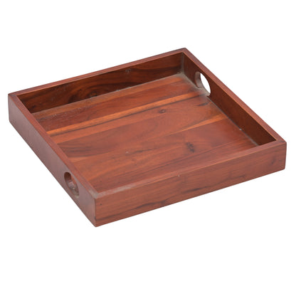 Natural Wood Sqaure Serving Tray with Handles