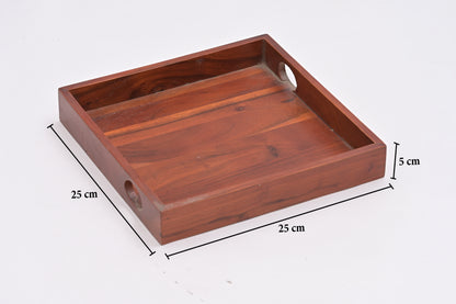 Natural Wood Sqaure Serving Tray with Handles