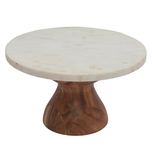 Foresthaven Luxorius Cake Stand with Marble top & Wooden Base for Desserts