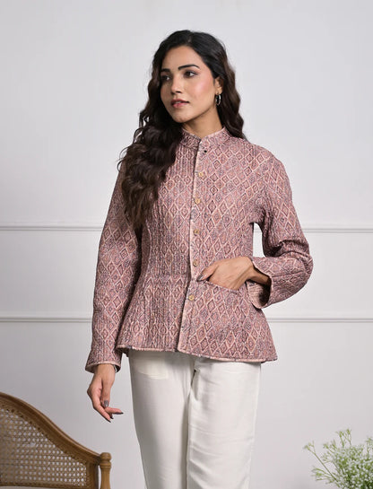 Silk Block Printed Reversible Winter Jacket