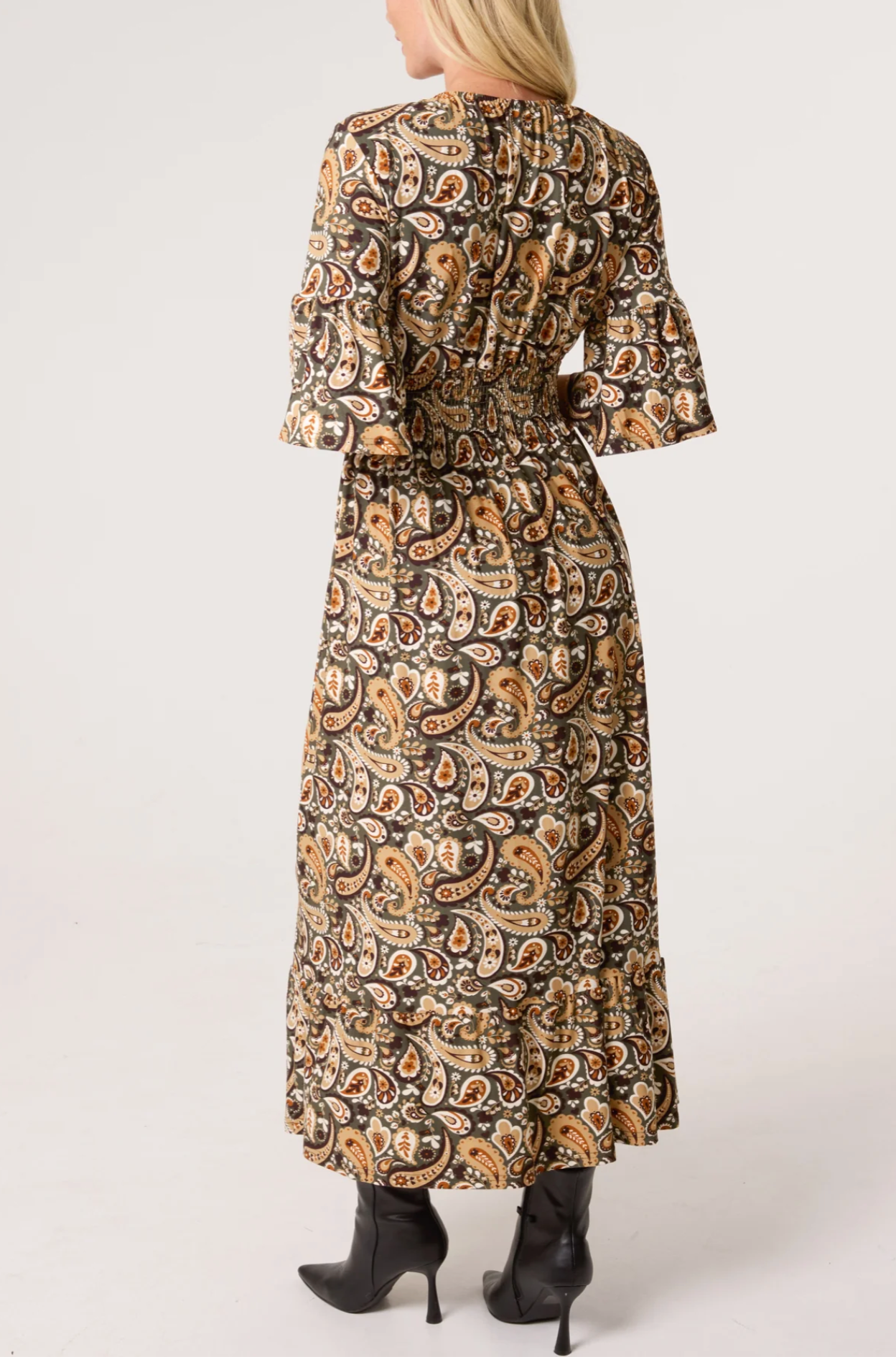 Boho Paisley Print V-Neck Stretch Dress