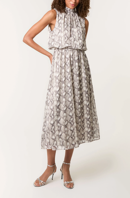 High Neck Puffball Diamante Snake Dress with Crystals