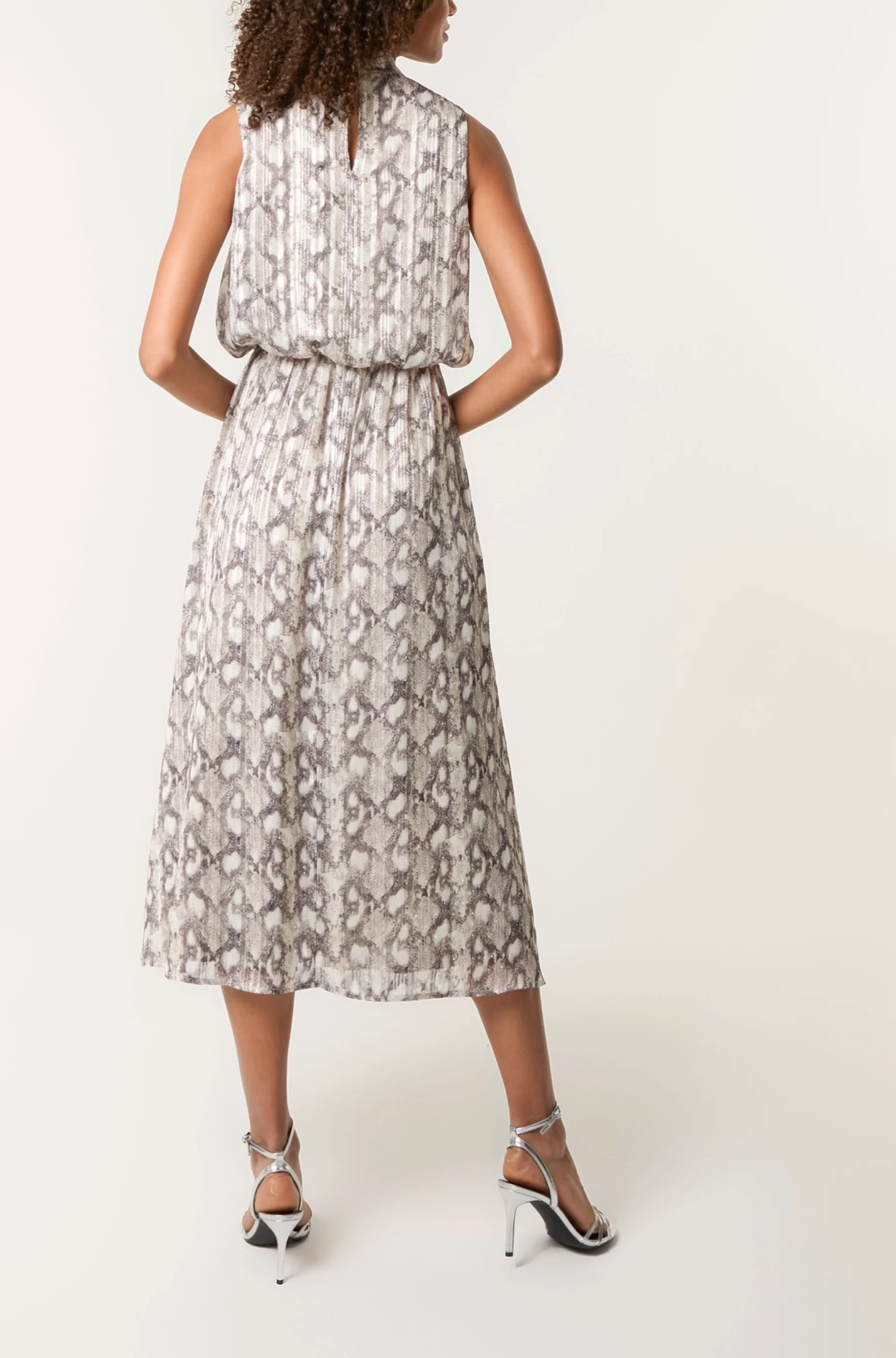 High Neck Puffball Diamante Snake Dress with Crystals
