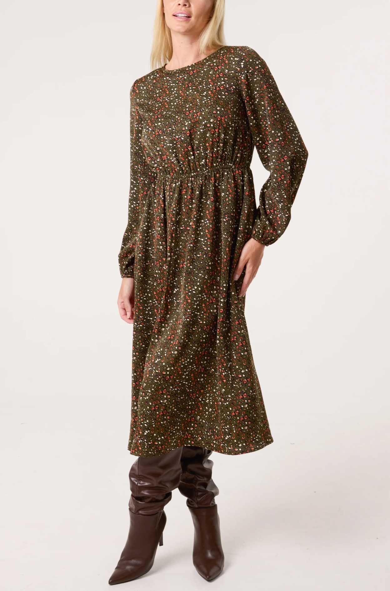 Ditsy Animal Smock Midi Dress