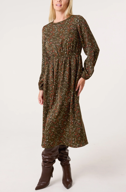 Ditsy Animal Smock Midi Dress