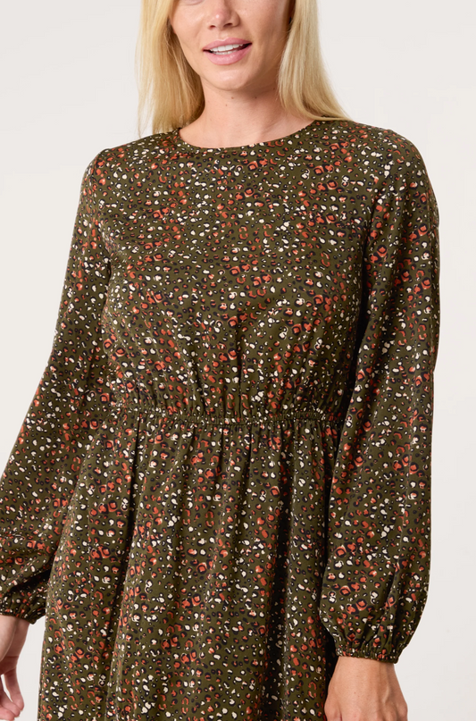 Ditsy Animal Smock Midi Dress