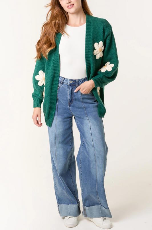 Daisy Flocking Flower Knit Cardigan