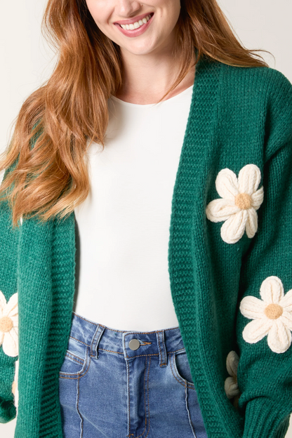 Daisy Flocking Flower Knit Cardigan