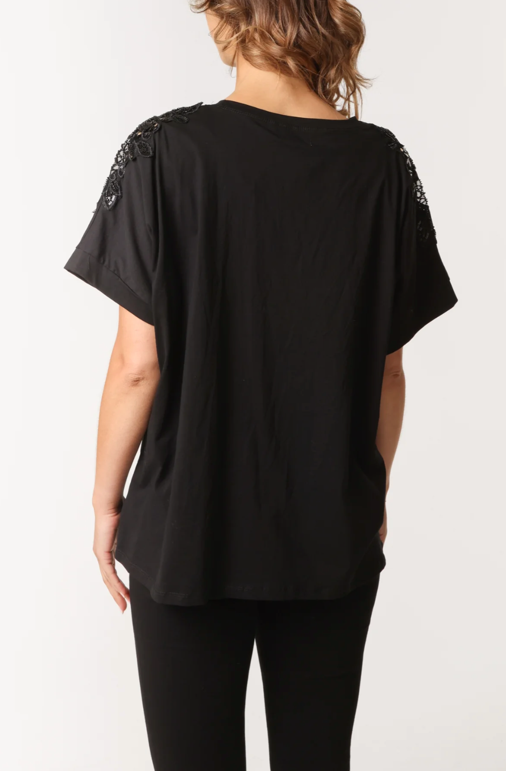 Floral Cut-Out Sequins Embellished Sleeve T-Shirt