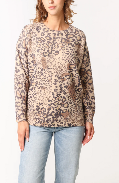 Mixed Leopard Print Knitted Jumper