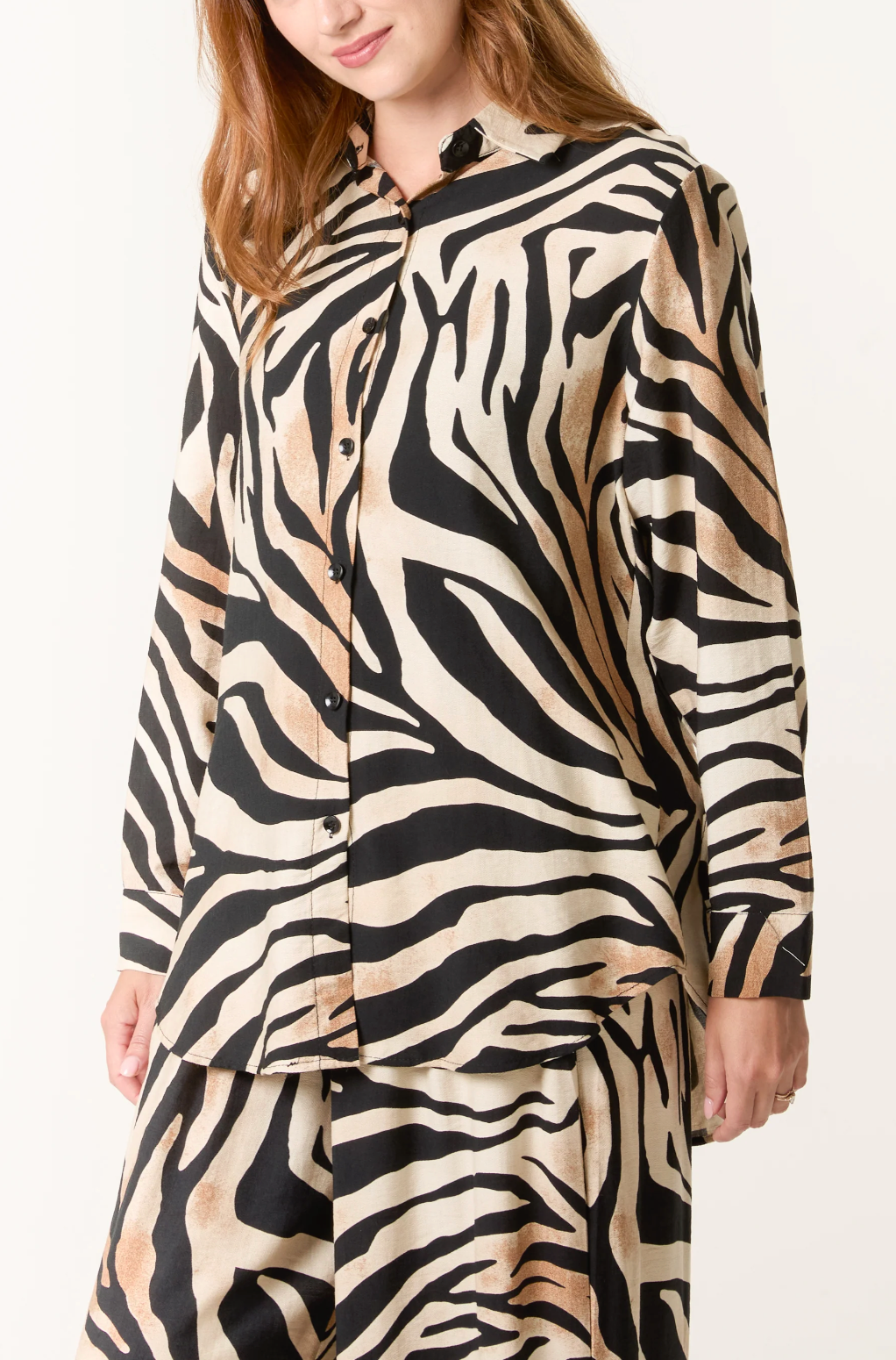 Relaxed Zebra Print Long Sleeve Shirt