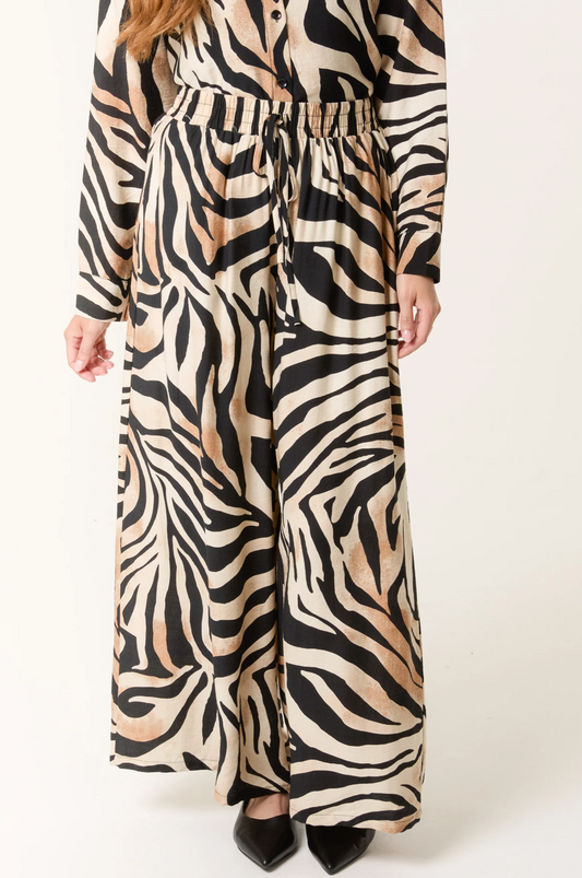 Zebra Print Wide Leg Trousers