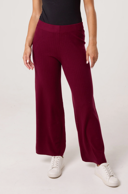 Berry Knit Wide Leg Trousers