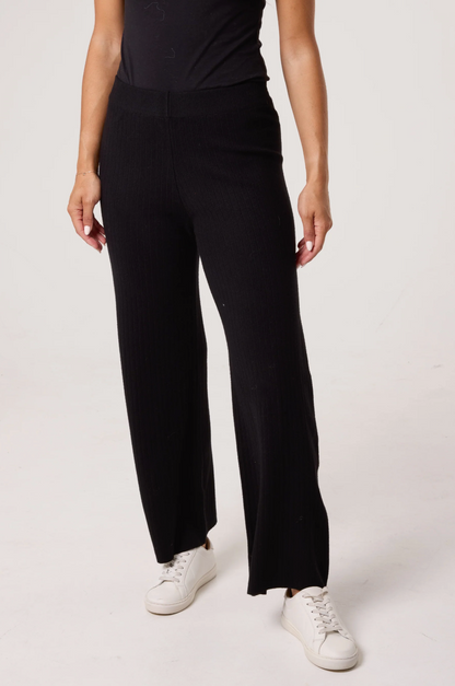 Black Knitted Wide Leg Trouser