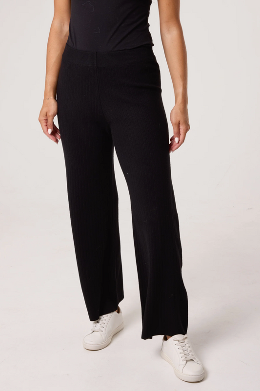 Black Knitted Wide Leg Trouser
