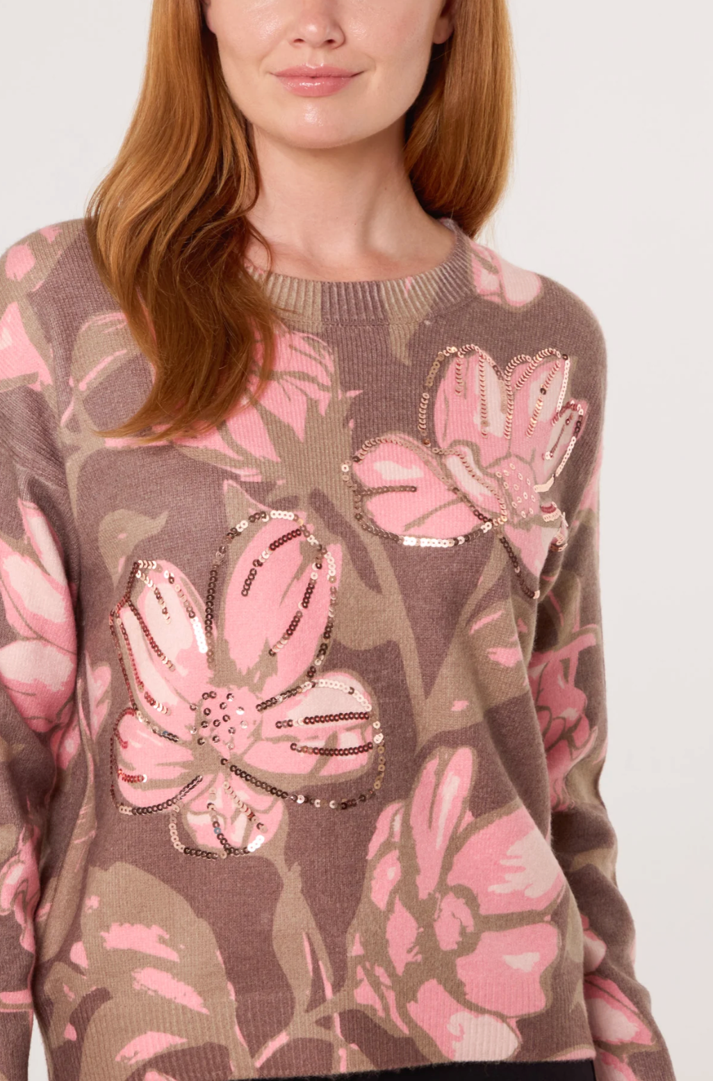 Blush Bloom Sequin Crew Neck Jumper
