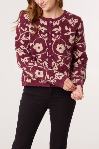Sparkly Floral Pattern Knit Cardigan