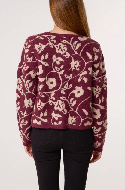 Sparkly Floral Pattern Knit Cardigan