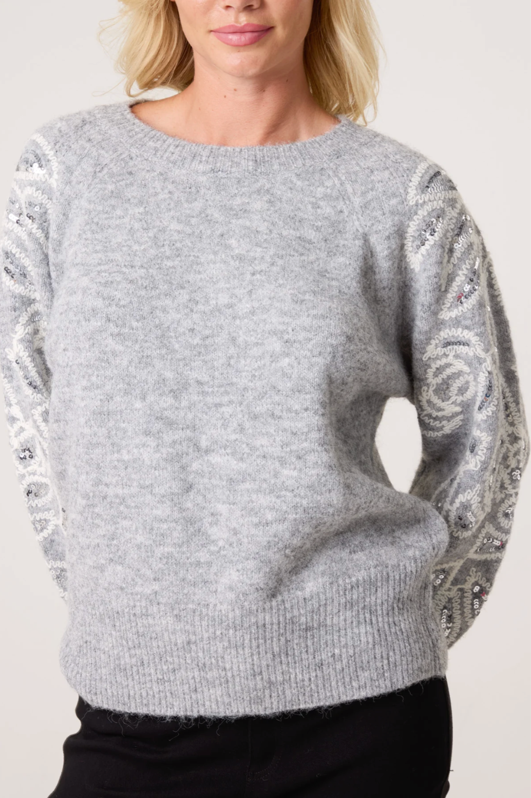 Embroidery & Sequin Sleeve Knit Jumper