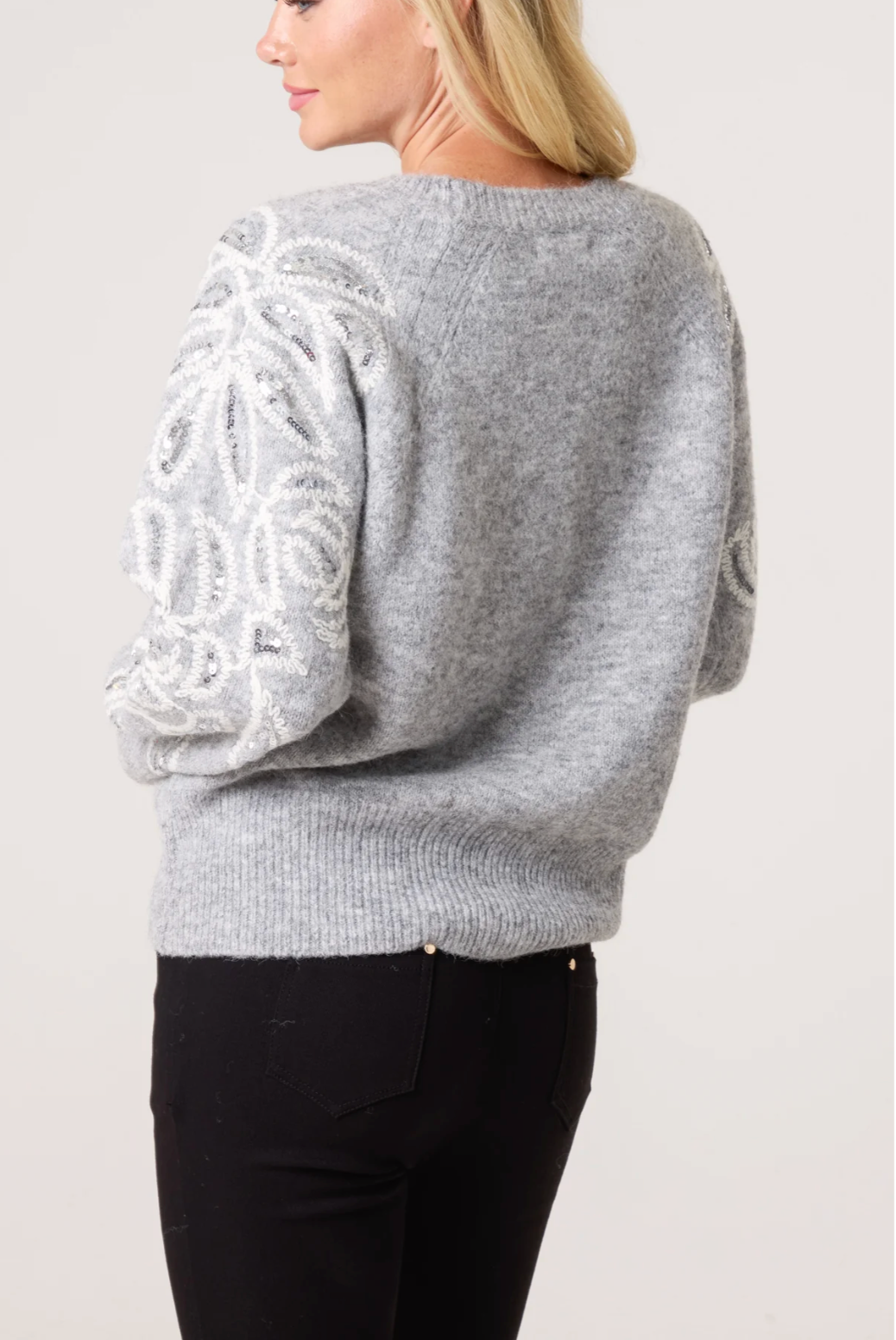 Embroidery & Sequin Sleeve Knit Jumper
